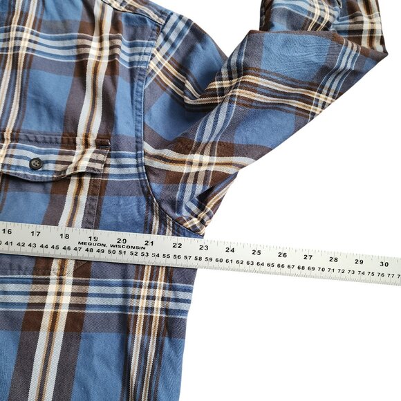 G.H. Bass & Co. Men's M Flannel Shirt Blue Brown Plaid Long Sleeve Casual - Picture 10 of 10